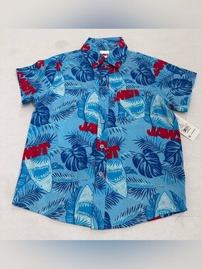 Jaws Hawaiian Print Graphic Button Up Boys Shirt with Short Sleeves, Size S 6/7